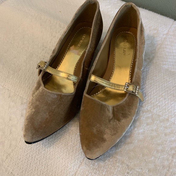 Gold Velour Flats - Picture 1 of 6